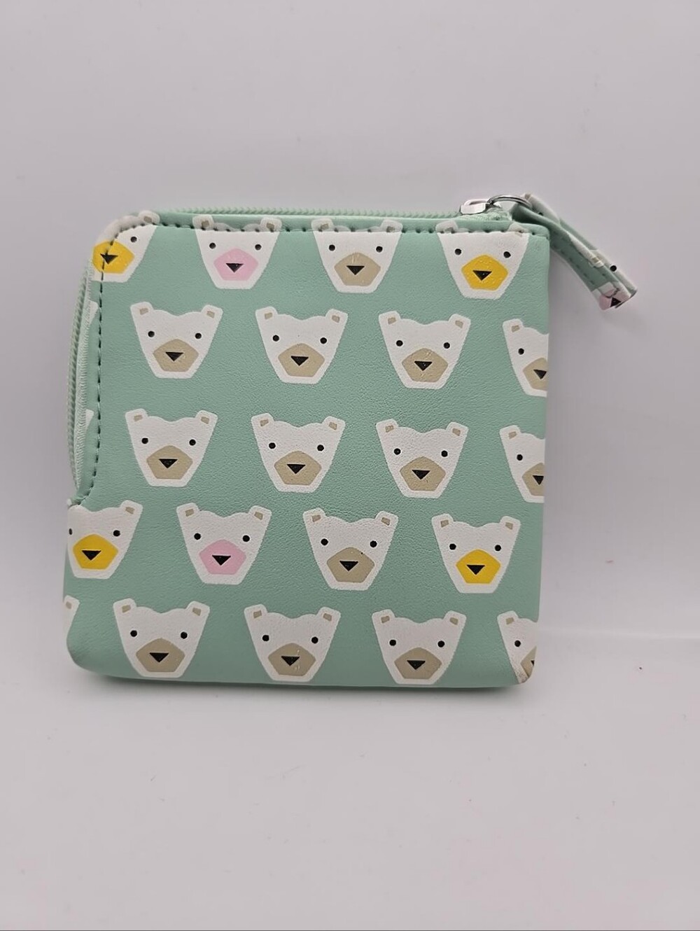 Mint Green Polar Bear Coin Purse Faux Leather Zip Pouch